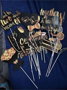 Black and Rose Gold Wedding Photo Booth Props - Home Party Supplies